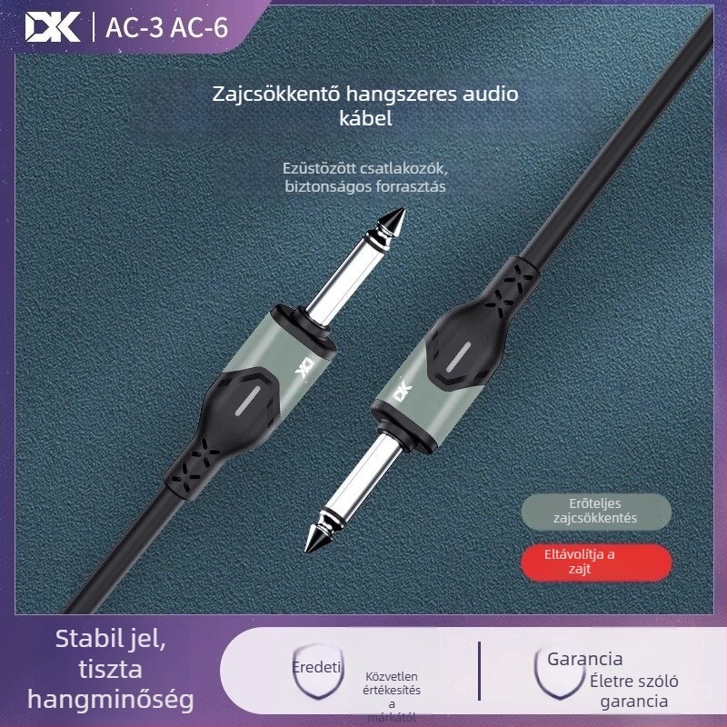 Zeneinstrumentumokhoz zajcsökkentő audió kábel, 3,6 m, modell AC-3/AC-6, hangszercsatlakozó elektromos gitárhoz és basszushoz