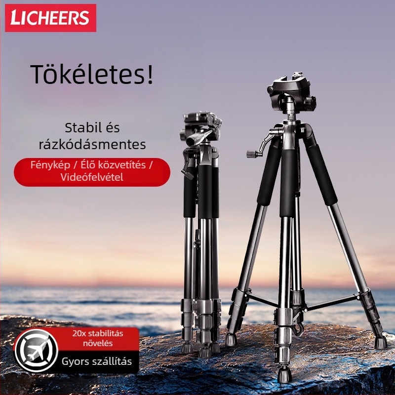 Kameratripod padlóra álló, SLR-hez, makro- és mobil felvételhez, 1,8 m magasság, fém konstrukció, 3 részes kialakítás