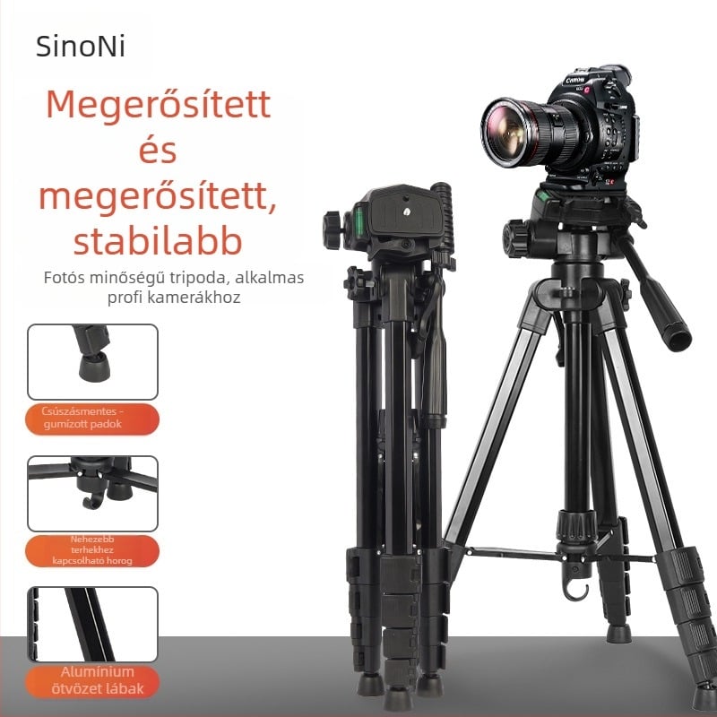 Sinoni 3605 Öt szegmensből álló állvány, 3D PTZ, Alumínium-ABS, Gyorskioldó lemez, Teherbírás 5 kg, Asztali tartó mobil élő közvetítéshez