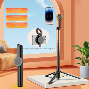 Mágneses selfie bot és mobiltelefon-trípod tartó Bluetooth-kapcsolattal, távirányítóval, testreszabható, hordozható, kinyitható