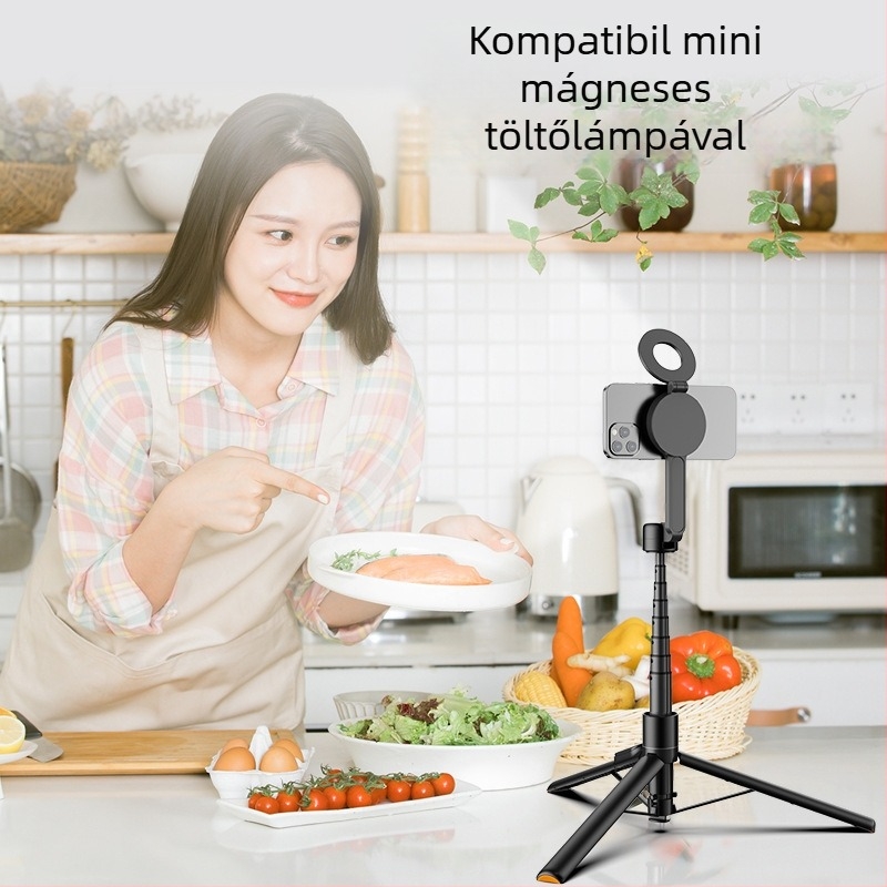 Mágneses selfie bot és mobiltelefon-trípod tartó Bluetooth-kapcsolattal, távirányítóval, testreszabható, hordozható, kinyitható