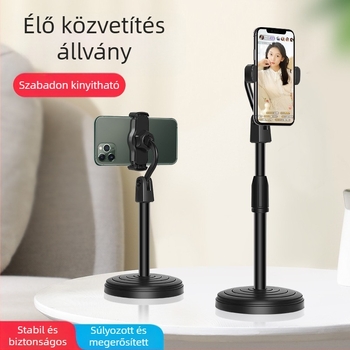 Asztali okostelefon-tartó élő közvetítéshez, tabletatartóval, Bluetooth-selfie, teleszkópos állítás, műanyag — Fan Ling