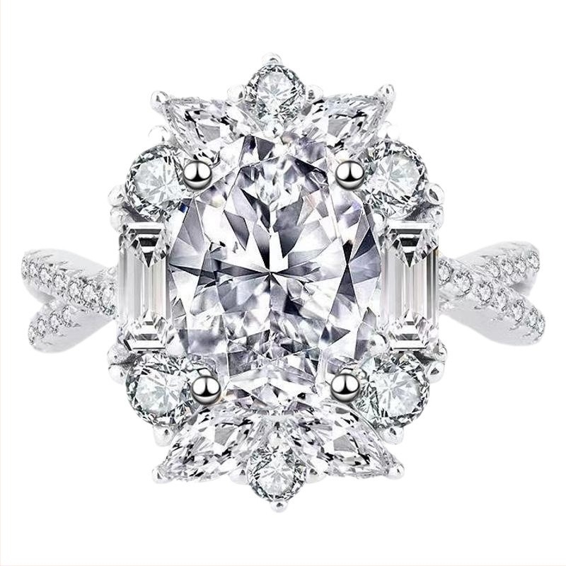 Moissanit gyűrű, ovális alak, réz beállítás, elektroplakált felület, uniszex dizájn