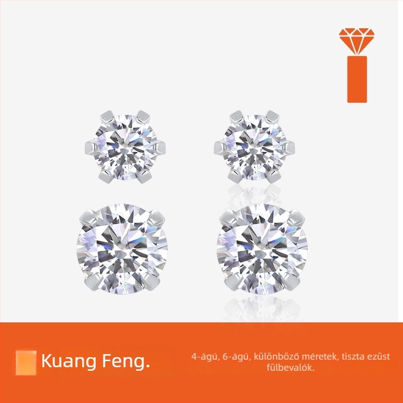 Moissanite fülbevaló Sterling ezüstből – uniszex koreai stílus, kerek/geometriai forma, vágás nyolc szív és nyolc nyíl