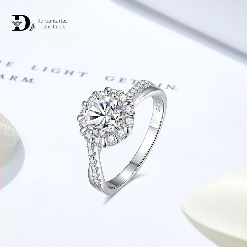 Damila S925 ezüst gyűrű napvirág Moissanite kővel, könnyed luxus stílus