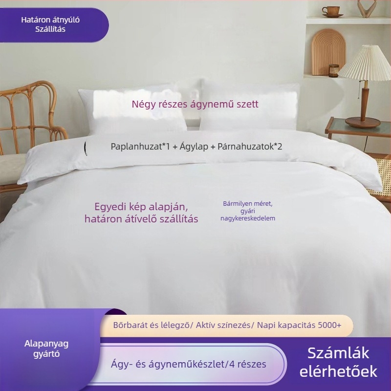 Kémiai rostból készült ágynemű készlet, négy részes, csiszolt sima szövésű, reaktív nyomtatás; Tömeg: 90; Testreszabás: Igen