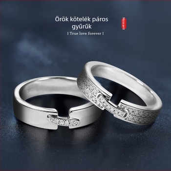 S925 ezüst Moissanit páros gyűrű, geometriai dizájn, rhodium bevonat