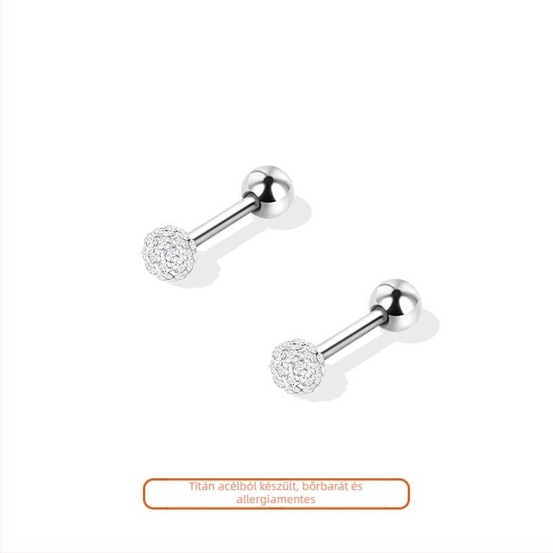 Titánium acélból készült fülbevaló, kerek fejű diamant-szerű dizájn, női elegáns stílus, alvás közben is viselhető (Anyag: titán acél; Feldolgozás: elektroplakálás; Forma: kerek fej; Stílus: városi divat; Célközönség: nők)