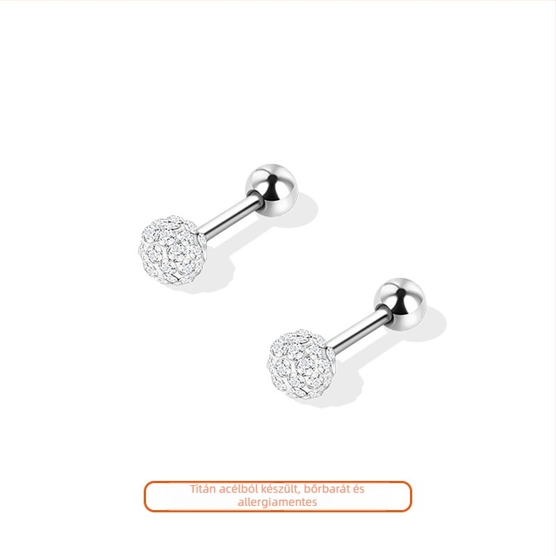 Titánium acélból készült fülbevaló, kerek fejű diamant-szerű dizájn, női elegáns stílus, alvás közben is viselhető (Anyag: titán acél; Feldolgozás: elektroplakálás; Forma: kerek fej; Stílus: városi divat; Célközönség: nők)