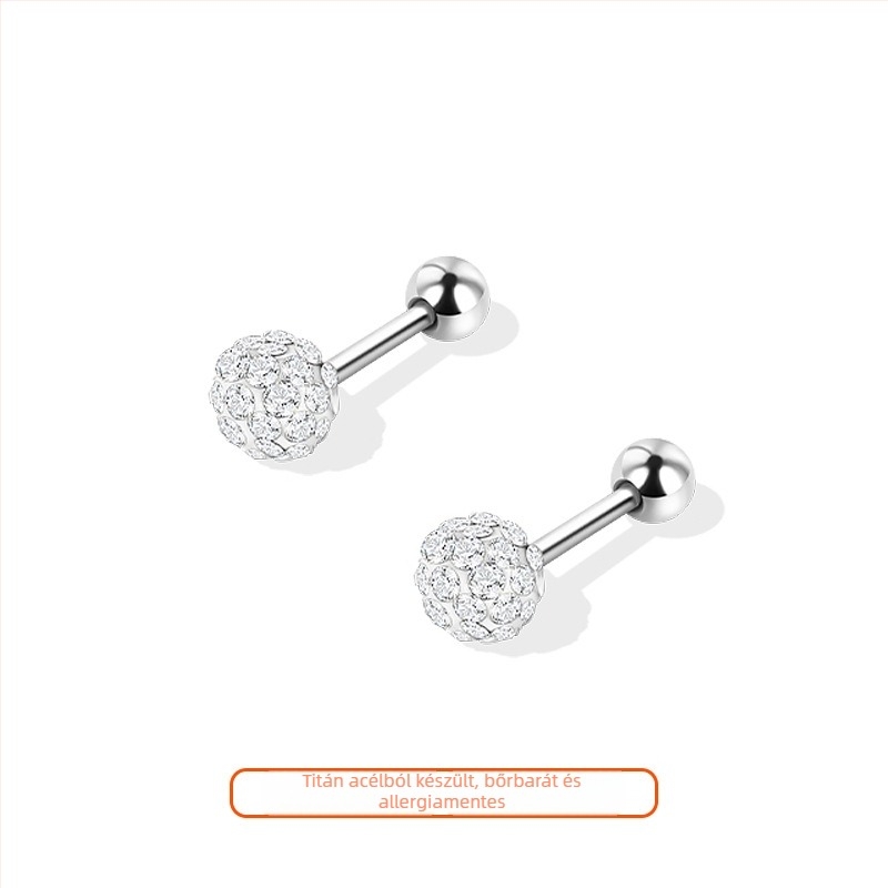 Titánium acélból készült fülbevaló, kerek fejű diamant-szerű dizájn, női elegáns stílus, alvás közben is viselhető (Anyag: titán acél; Feldolgozás: elektroplakálás; Forma: kerek fej; Stílus: városi divat; Célközönség: nők)