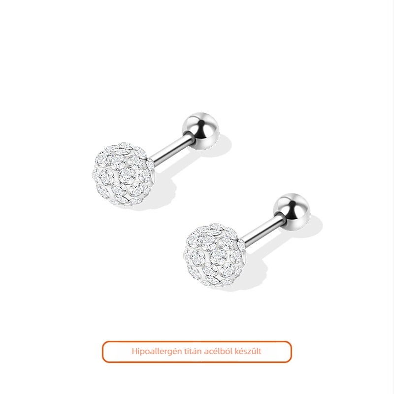 Titánium acélból készült fülbevaló, kerek fejű diamant-szerű dizájn, női elegáns stílus, alvás közben is viselhető (Anyag: titán acél; Feldolgozás: elektroplakálás; Forma: kerek fej; Stílus: városi divat; Célközönség: nők)