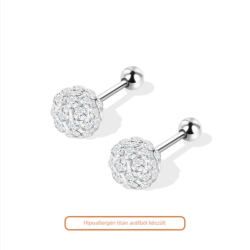 Titánium acélból készült fülbevaló, kerek fejű diamant-szerű dizájn, női elegáns stílus, alvás közben is viselhető (Anyag: titán acél; Feldolgozás: elektroplakálás; Forma: kerek fej; Stílus: városi divat; Célközönség: nők)
