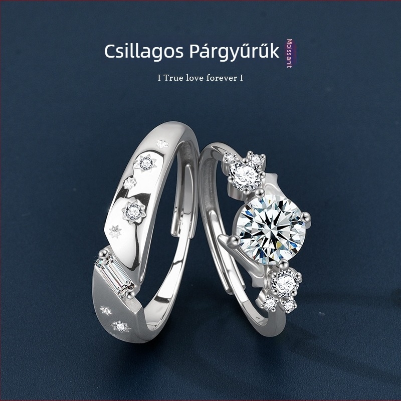 Állítható Moissanite gyűrű S925 ezüstből – geometriai stílus, könnyed luxus, gyémánt-beállítás