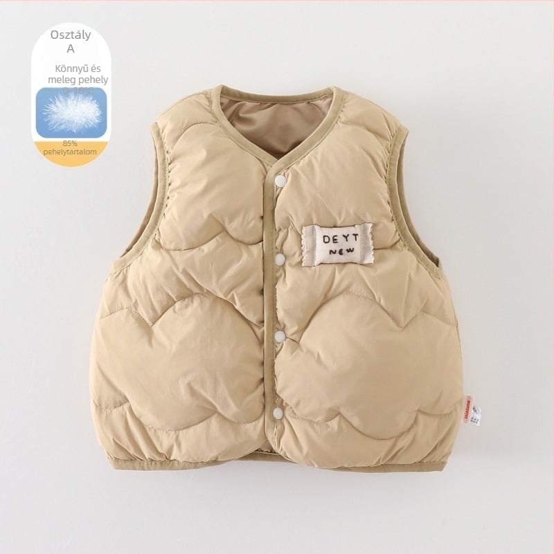 Kisfiú pufos mellény, Koreai stílus, ujj nélküli, rövid szabás, fehér kacsa pehely 86–90%