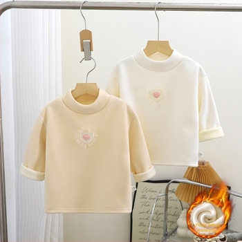 Meleg fleece felső lányoknak hosszú ujjú, magas gallérral, koreai stílus, kapucni nélküli, Aurora Fleece anyag, 95% poliészter, téli/őszre