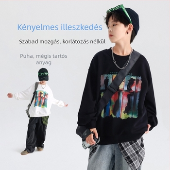 Gyerekeknek szóló pulóver felső, koreai stílus, betűs mintázat, 100% pamut, hosszú ujjú