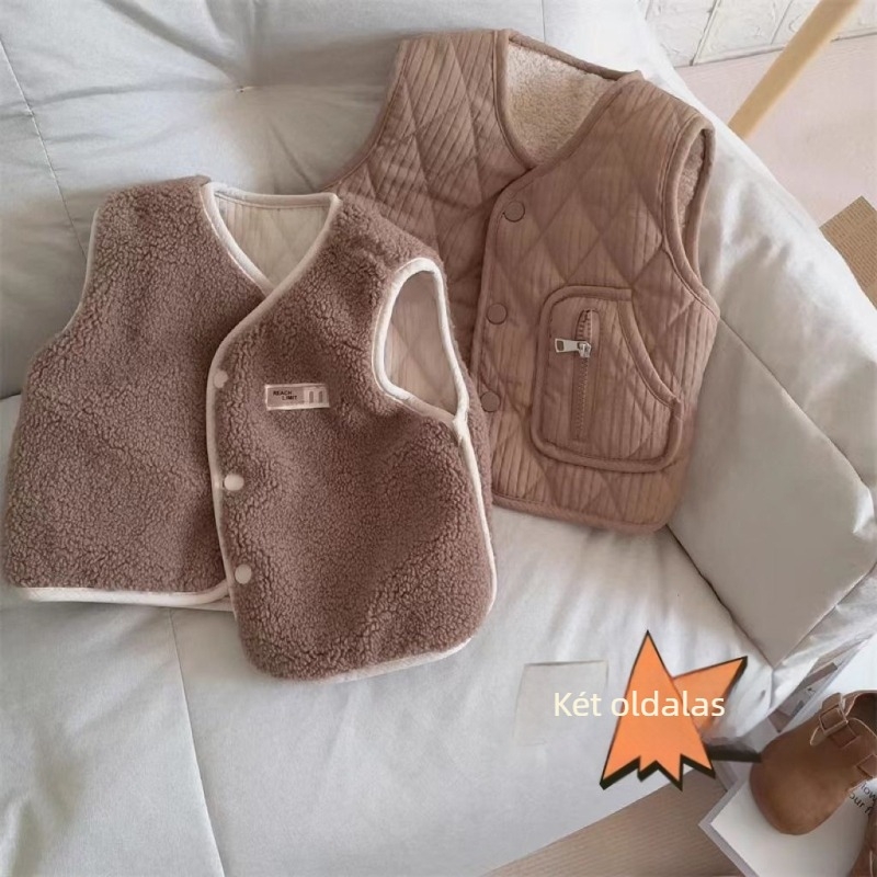 Gyerekeknek szóló vastag fleece mellény kardigán-stílusban, külső 100% pamut, bélés és töltet poliészterrel, téli melegség
