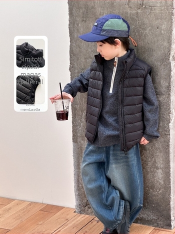 Gyerekek pufos mellény, kacsa tollal töltött, 81-85%, külső nylon anyag, ujj nélküli, cipzárral, koreai stílus