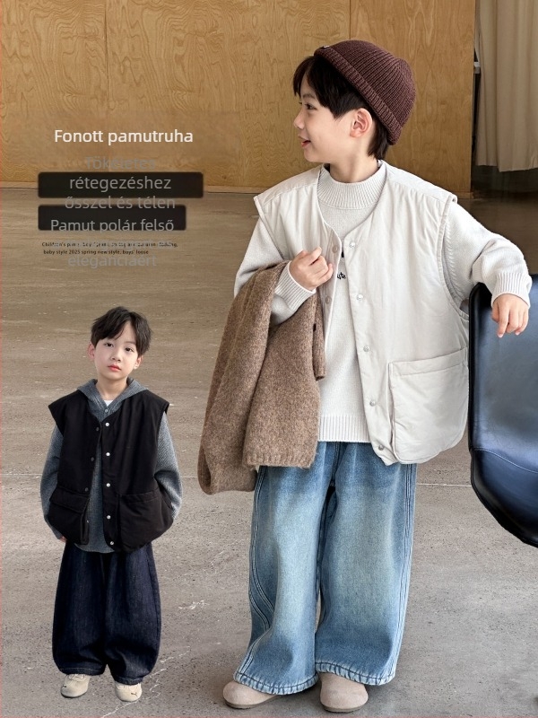 Gyermekeknek szóló mellény, koreai stílusú, pamut külső, gombos záródás, 8+ éveseknek