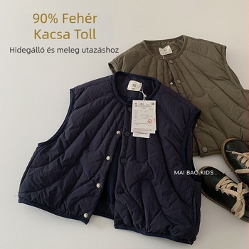 Gyermekeknek szóló tollas mellény, Koreai változat, fehér kacsa down töltés 95% feletti, vastag nylon külső, egyrendű gombos zárás