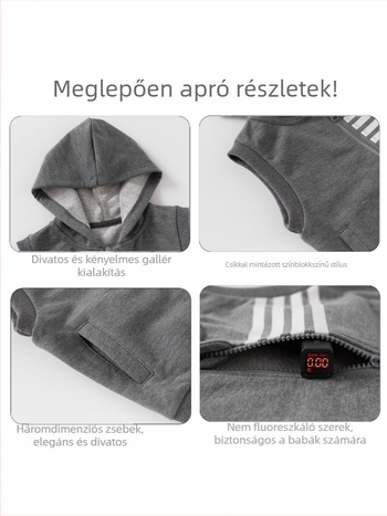 Fiú gyerek mellény kapucnival, 80% pamut, bolyhos anyag, vékony, cipzár