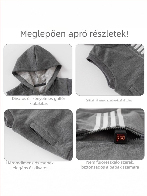 Fiú gyerek mellény kapucnival, 80% pamut, bolyhos anyag, vékony, cipzár