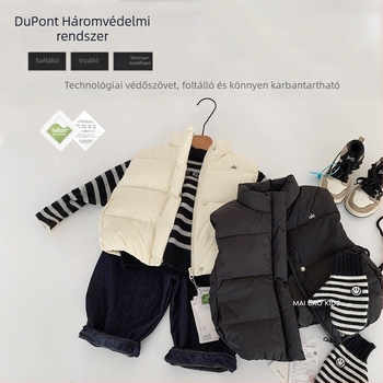 Gyermekeknek szóló tollmellény, uniszex, téli, ujjatlan, 95% fehér kacsa toll, külső anyag nylon, bélés poliészter, koreai stílus, zárás egy sor gombbal