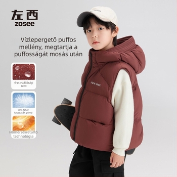 Gyerekeknek kapucnis tollas mellény, koreai stílus, poliészter külső, téli viselet