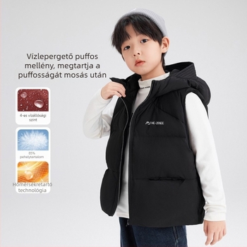 Gyerekeknek kapucnis tollas mellény, koreai stílus, poliészter külső, téli viselet