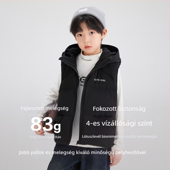 Gyerekeknek kapucnis tollas mellény, koreai stílus, poliészter külső, téli viselet