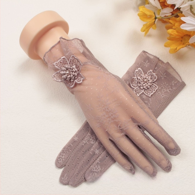 Női UV-védő kesztyű, pamut-poliészter anyag, alapanyag: poliészter, tartalom 31–50%, nyár 2022