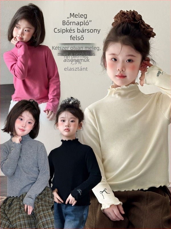 Koreai stílusú gyerekpóló lányoknak, magas gallér, viszkóz anyag