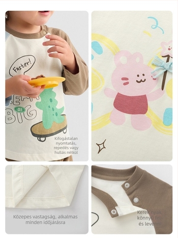 Gyerekeknek készült hosszúujjú póló, cartoon mintával, kerek nyakú, 100% pamut, 1–8 éveseknek