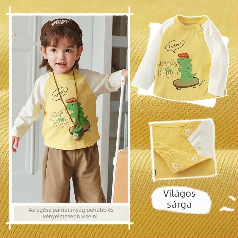 Gyerekeknek készült hosszúujjú póló, cartoon mintával, kerek nyakú, 100% pamut, 1–8 éveseknek