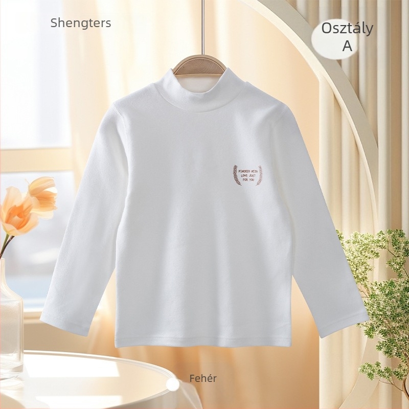 Hosszú ujjú gyerek pamut T‑shirt, uniszex, kerek nyak, karikatúra mintás, modell M8152, Shengteshi, 1–8 éveseknek