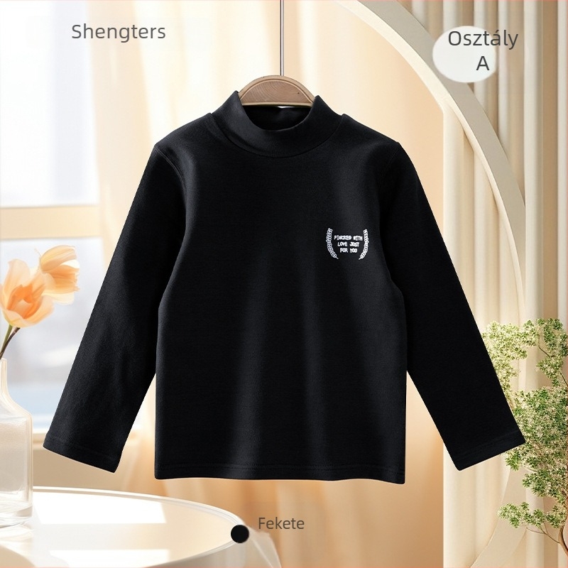 Hosszú ujjú gyerek pamut T‑shirt, uniszex, kerek nyak, karikatúra mintás, modell M8152, Shengteshi, 1–8 éveseknek
