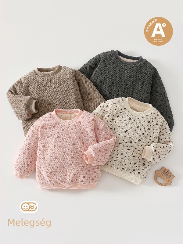 Gyerekeknek készült jacquard vastag pulóver-sweatshirt, uniszex, 3–8 éveseknek, hosszú ujjú