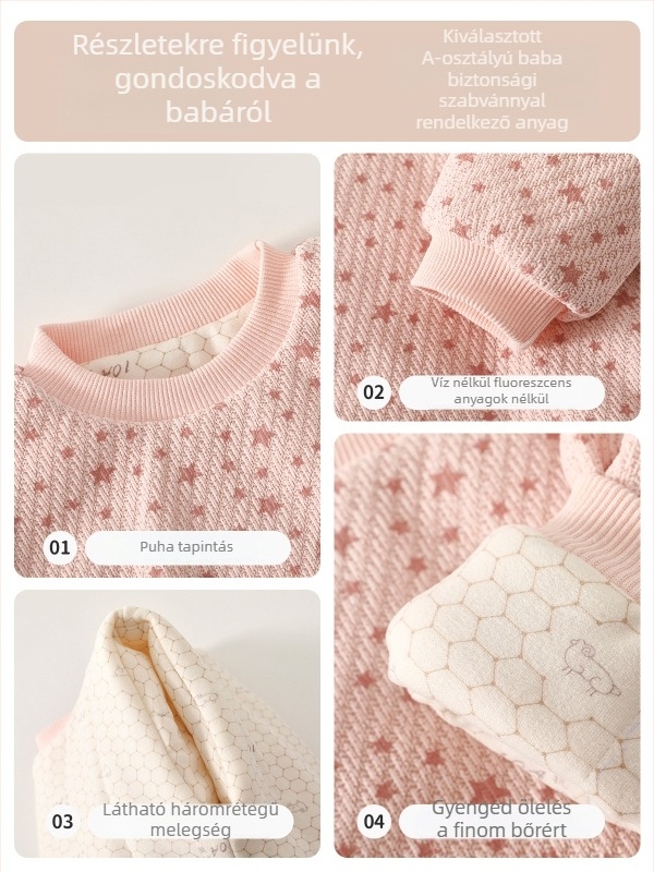 Gyerekeknek készült jacquard vastag pulóver-sweatshirt, uniszex, 3–8 éveseknek, hosszú ujjú