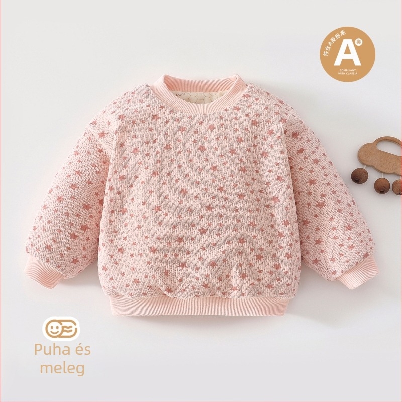 Gyerekeknek készült jacquard vastag pulóver-sweatshirt, uniszex, 3–8 éveseknek, hosszú ujjú