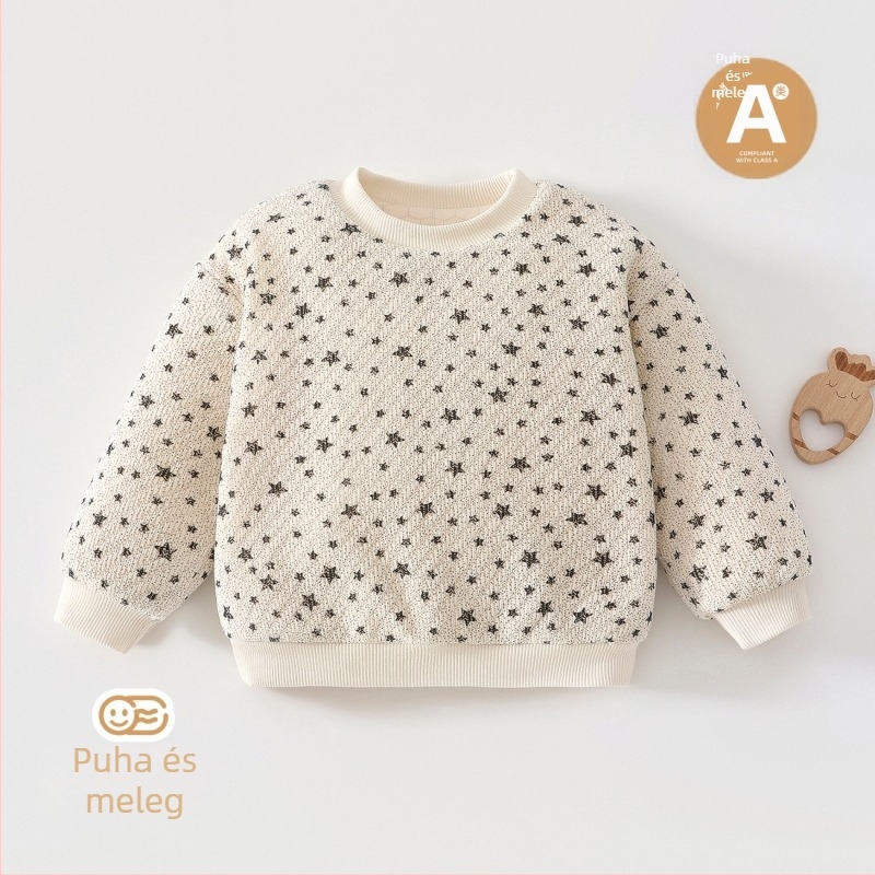 Gyerekeknek készült jacquard vastag pulóver-sweatshirt, uniszex, 3–8 éveseknek, hosszú ujjú