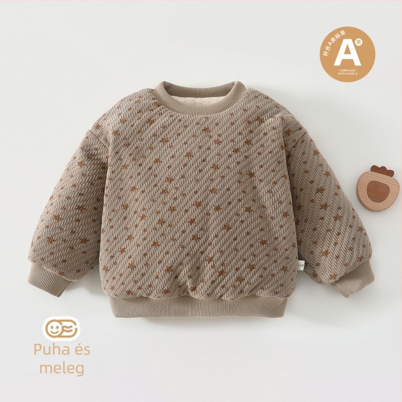 Gyerekeknek készült jacquard vastag pulóver-sweatshirt, uniszex, 3–8 éveseknek, hosszú ujjú