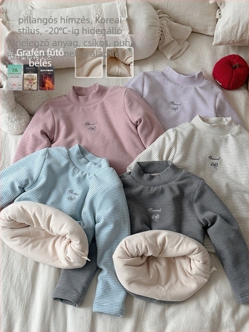 Lányoknak készült fleece-lével bélelt felső, kerek nyak, hosszú ujjú, koreai stílus, téli szezon
