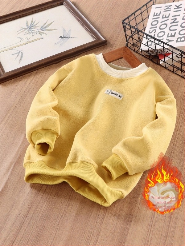 Gyerekek uniszex fleece béléses vastag pulóver-sweatshirt, hosszú ujjú, 3–8 éveseknek