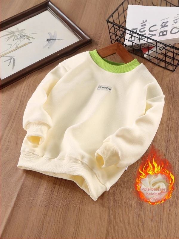 Gyerekek uniszex fleece béléses vastag pulóver-sweatshirt, hosszú ujjú, 3–8 éveseknek