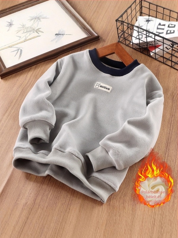 Gyerekek uniszex fleece béléses vastag pulóver-sweatshirt, hosszú ujjú, 3–8 éveseknek