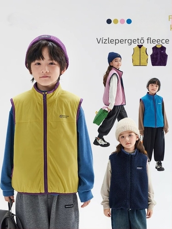 Gyermek mellény, Koreai stílusú kardigán, fleece, cipzár, poliészter anyag