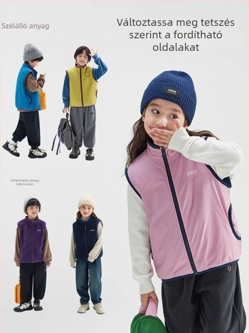 Gyermek mellény, Koreai stílusú kardigán, fleece, cipzár, poliészter anyag