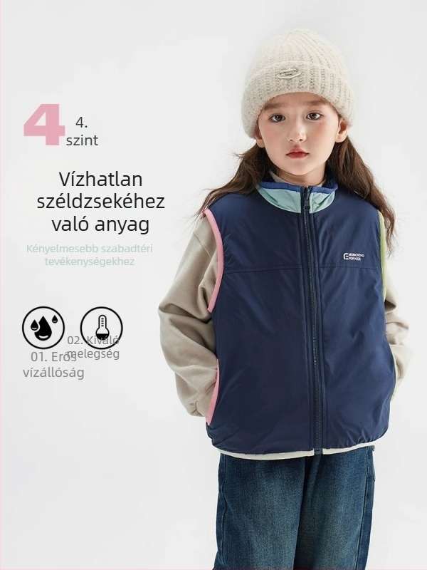 Gyermek mellény, Koreai stílusú kardigán, fleece, cipzár, poliészter anyag