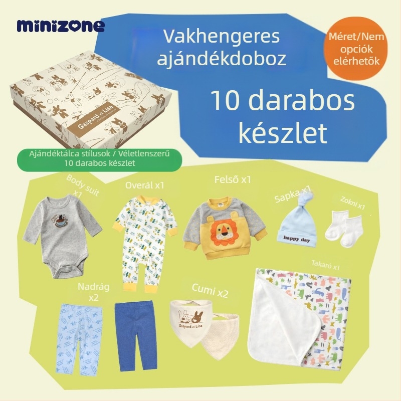 minizone Újszülött baba ajándékbox – Asszortált 10-részes pamut ruházati készlet, hosszú ujjú pulóverek, lágy anyag, 0–12 hónapos korosztály