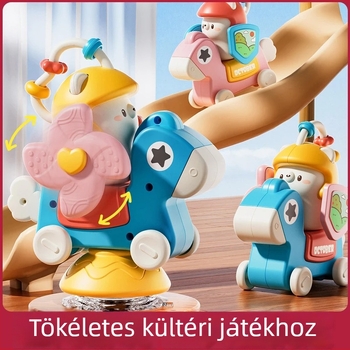 Oktató, multifunkcionális babajáték szívóval és karussellal, forgó szélmalommal, csúszó autóval, műanyagból, 0–3 éveseknek